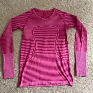 Lululemon Swiftly Tech Long Sleeve Women’s Heather Striped Pink Sz 10